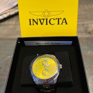 Invicta Silver Watch with Bright Yellow Dial